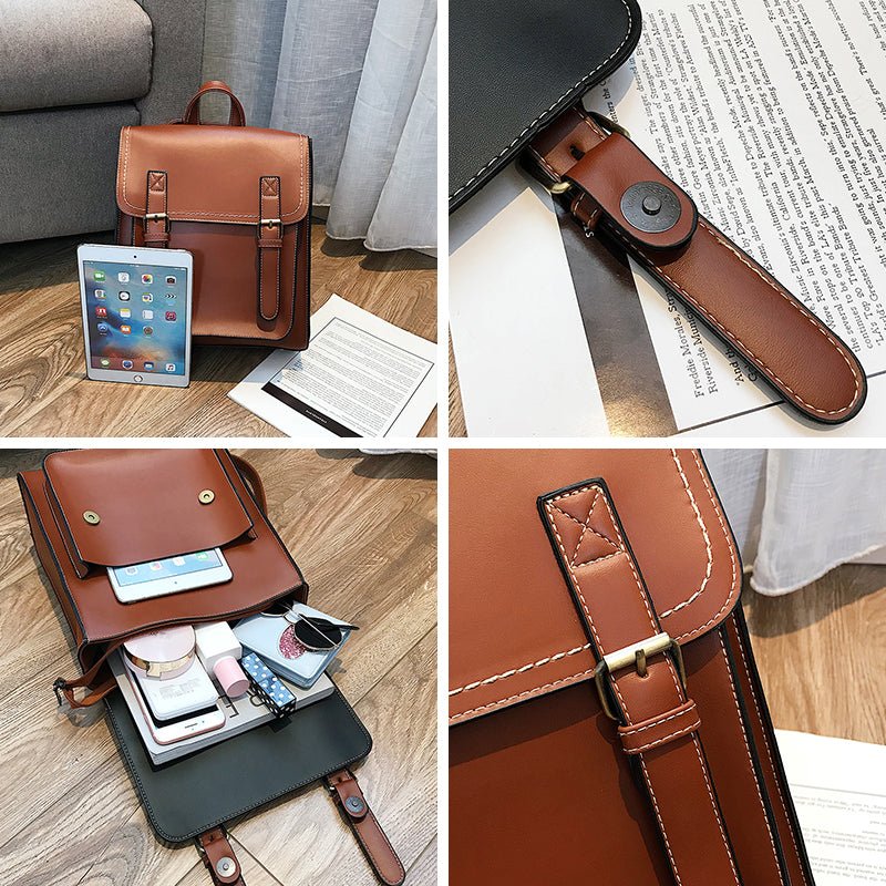 Sac A Dos Cuir Pu Vintage Marron