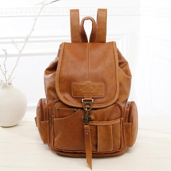 Sac A Dos En Cuir Pu Multi Poches Marron