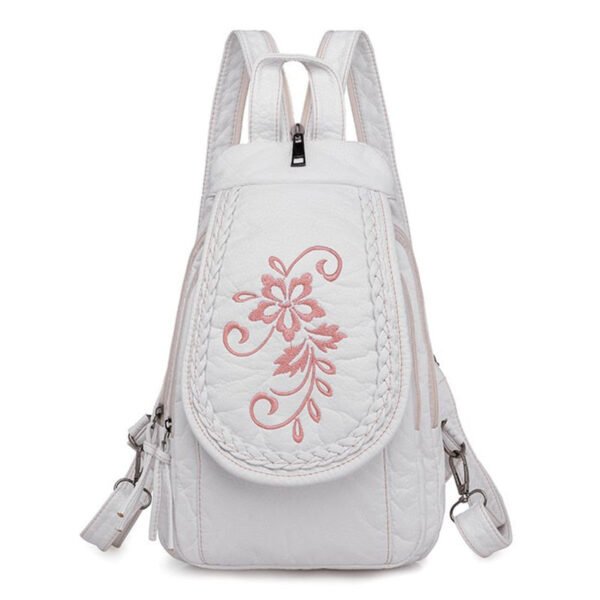 Sac A Dos En Cuir Simili Blanc Avec Motif Fleur