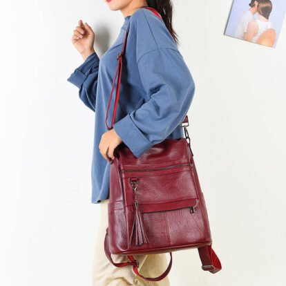 Sac A Dos En Faux Cuir Rouge Pour Femme