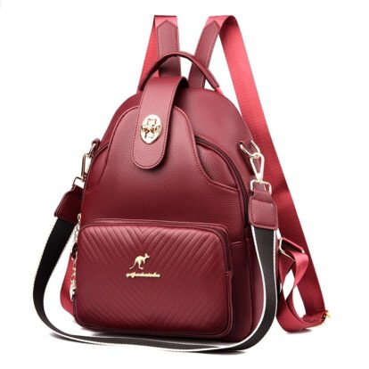 Sac A Dos En Similicuir Rouge Femme Multiples Poches