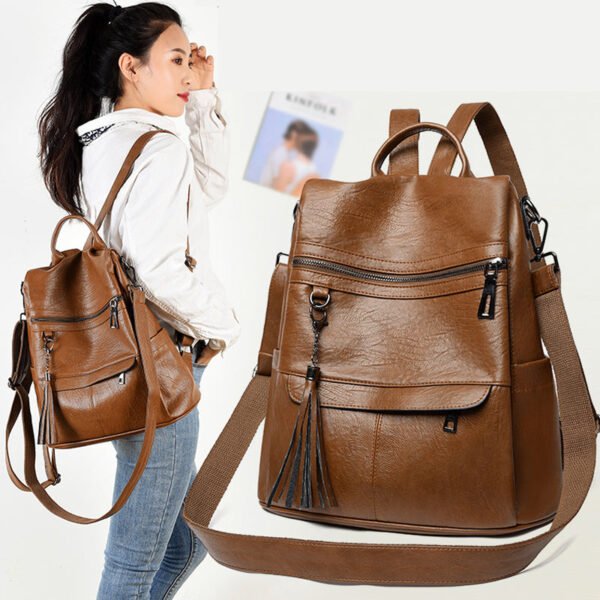Sac A Dos Faux Cuir Marron Avec Pompom