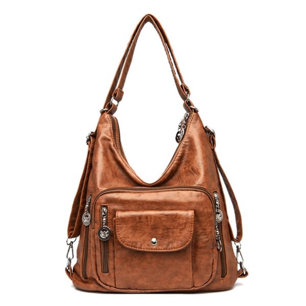 Sac A Dos Lycee Marron Simili Cuir 3 En 1