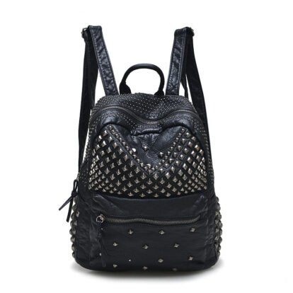 Sac A Dos Noir Rivets Femmes En Cuir Pu