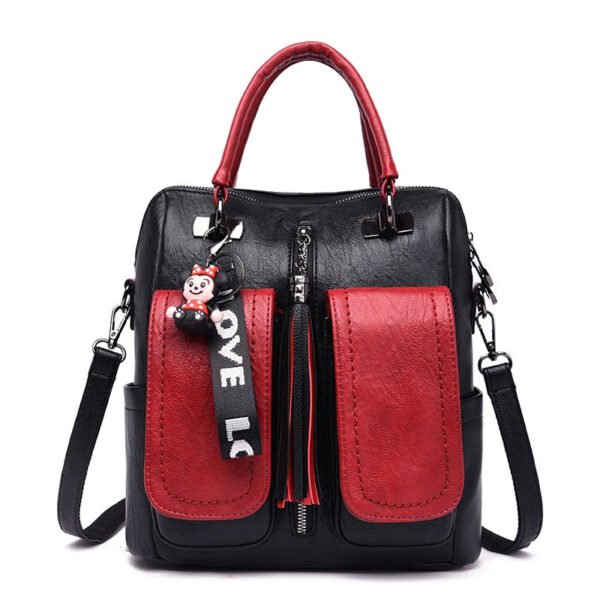 Sac A Dos Simili Cuir Noir Et Rouge Avec Poignee A Main